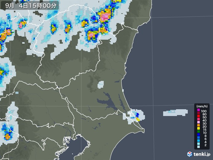 茨城県の雨雲レーダー(2020年09月04日)