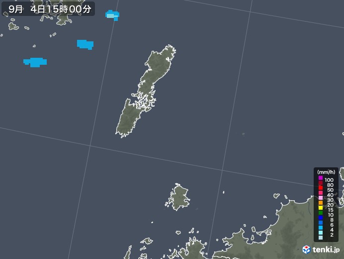 壱岐・対馬(長崎県)の雨雲レーダー(2020年09月04日)