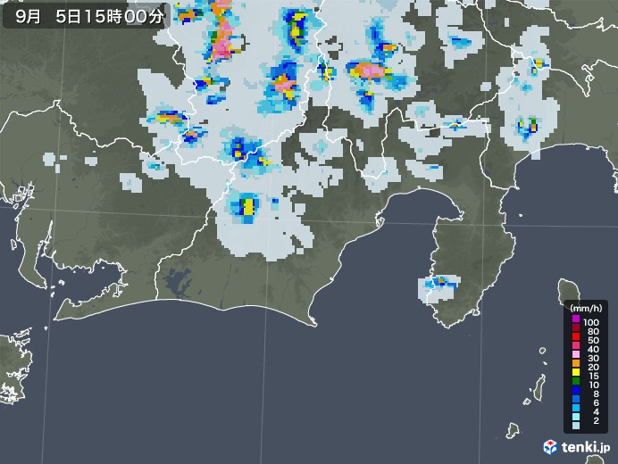 静岡県の雨雲レーダー(2020年09月05日)