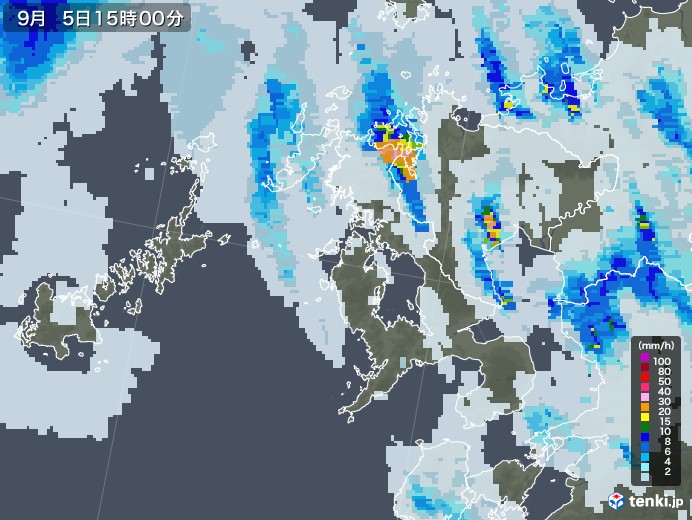 長崎県の雨雲レーダー(2020年09月05日)