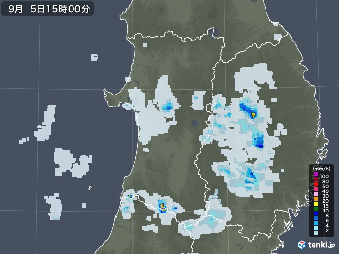 秋田県の雨雲レーダー(2020年09月05日)