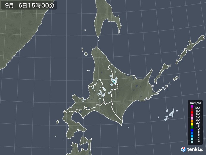 北海道地方の雨雲レーダー(2020年09月06日)