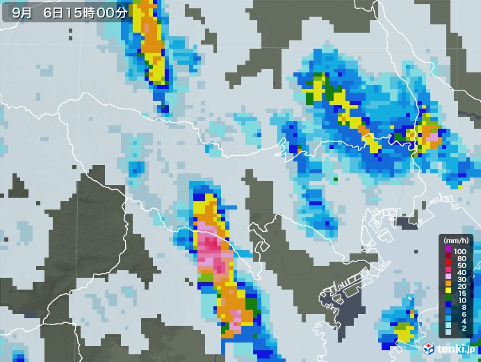 東京都の雨雲レーダー(2020年09月06日)