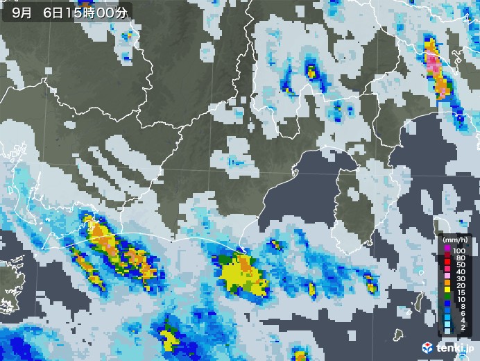 静岡県の雨雲レーダー(2020年09月06日)