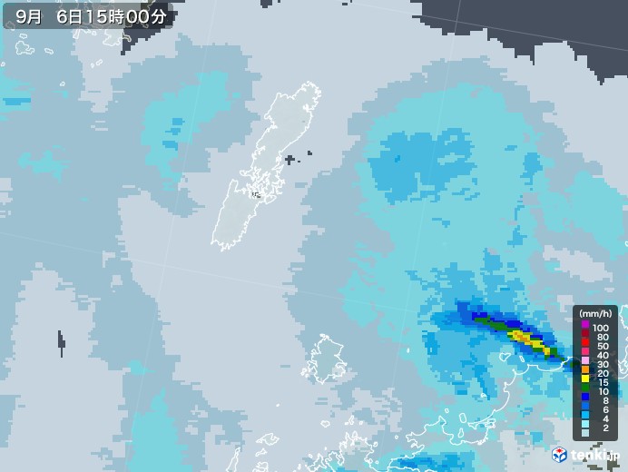 壱岐・対馬(長崎県)の雨雲レーダー(2020年09月06日)