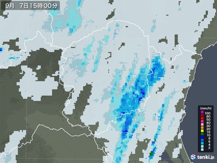 栃木県の雨雲レーダー(2020年09月07日)