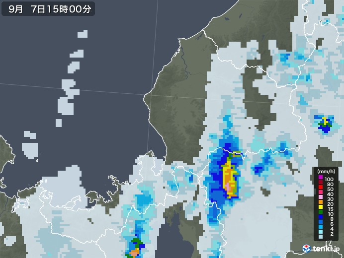 福井県の雨雲レーダー(2020年09月07日)