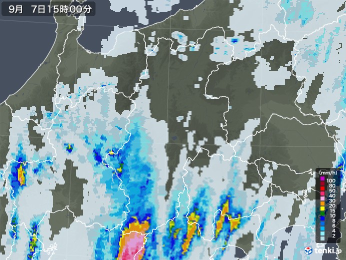 長野県の雨雲レーダー(2020年09月07日)