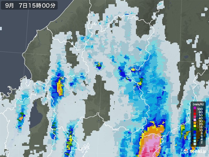 岐阜県の雨雲レーダー(2020年09月07日)