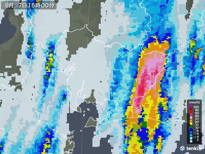 愛知県の雨雲レーダー(2020年09月07日)