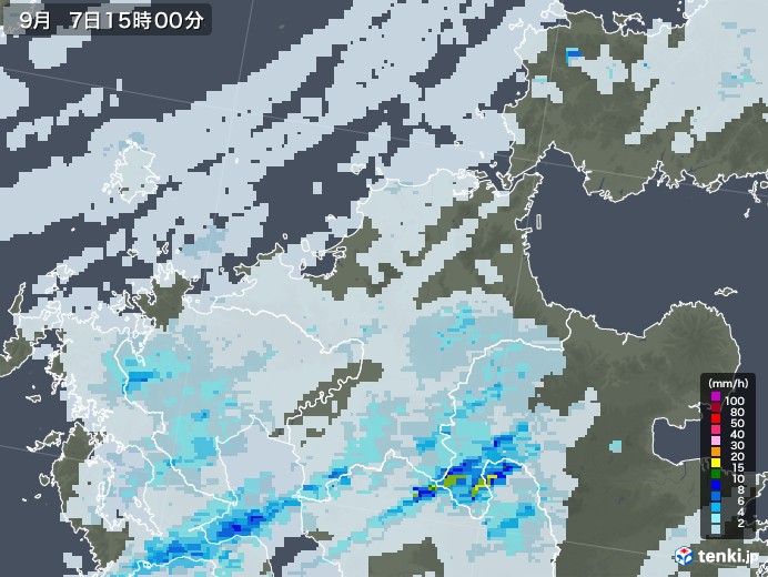 福岡県の雨雲レーダー(2020年09月07日)