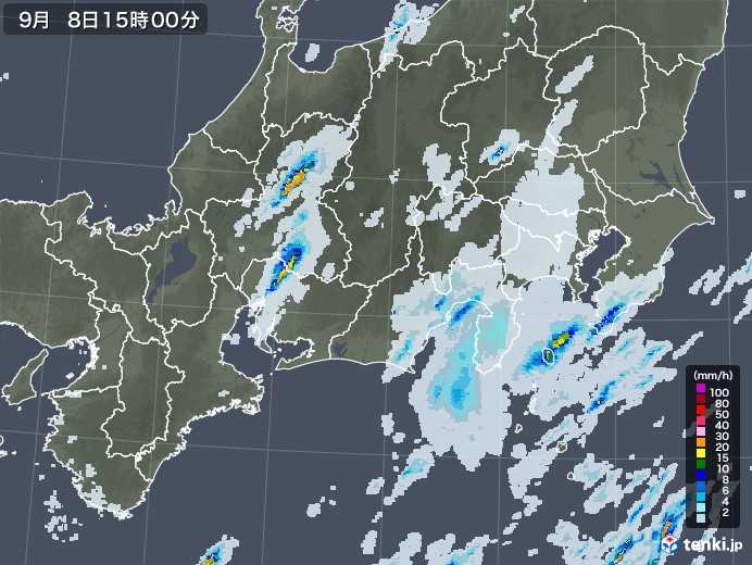 東海地方の雨雲レーダー(2020年09月08日)
