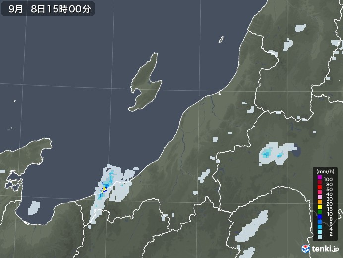 新潟県の雨雲レーダー(2020年09月08日)
