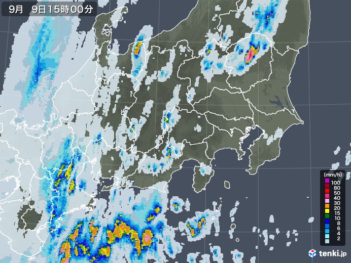 関東・甲信地方の雨雲レーダー(2020年09月09日)