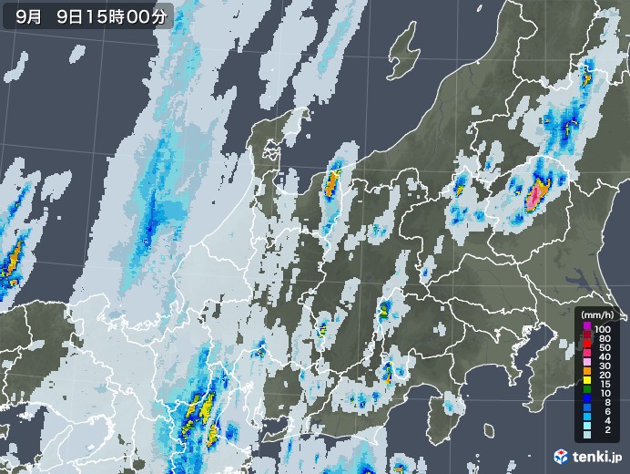 北陸地方の雨雲レーダー(2020年09月09日)