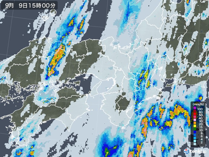 近畿地方の雨雲レーダー(2020年09月09日)