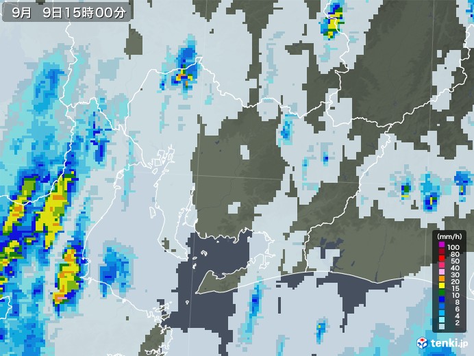 愛知県の雨雲レーダー(2020年09月09日)