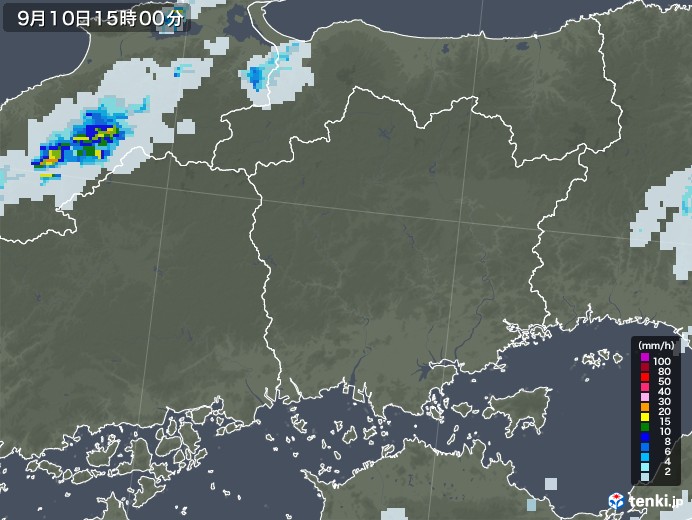 岡山県の雨雲レーダー(2020年09月10日)