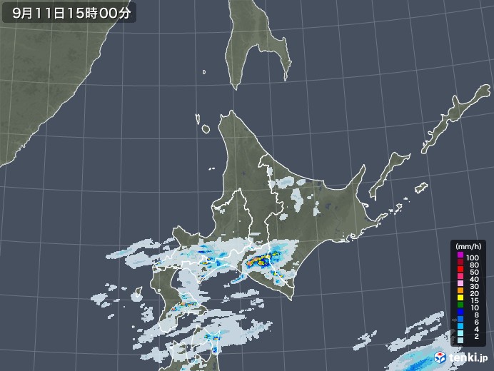 北海道地方の雨雲レーダー(2020年09月11日)