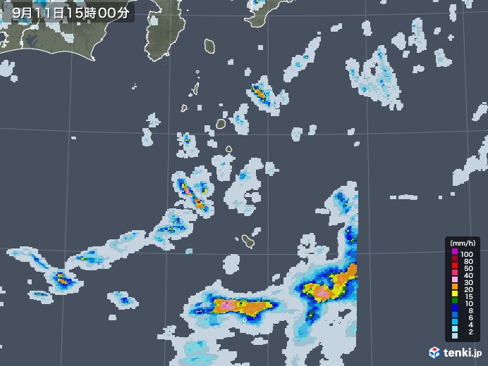 伊豆諸島(東京都)の雨雲レーダー(2020年09月11日)