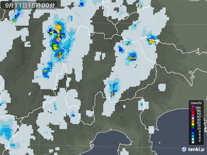 山梨県の雨雲レーダー(2020年09月11日)