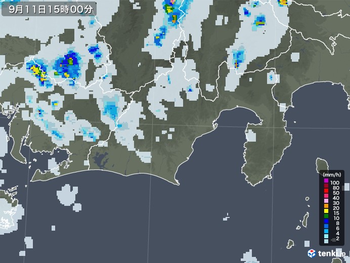静岡県の雨雲レーダー(2020年09月11日)