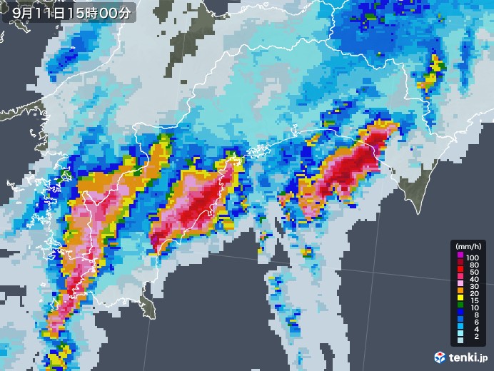 高知県の雨雲レーダー(2020年09月11日)