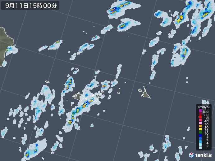 宮古・石垣・与那国(沖縄県)の雨雲レーダー(2020年09月11日)