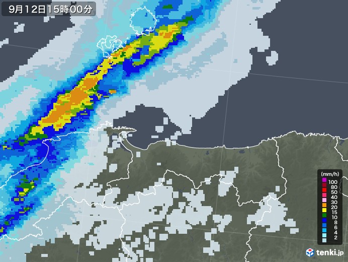 鳥取県の雨雲レーダー(2020年09月12日)
