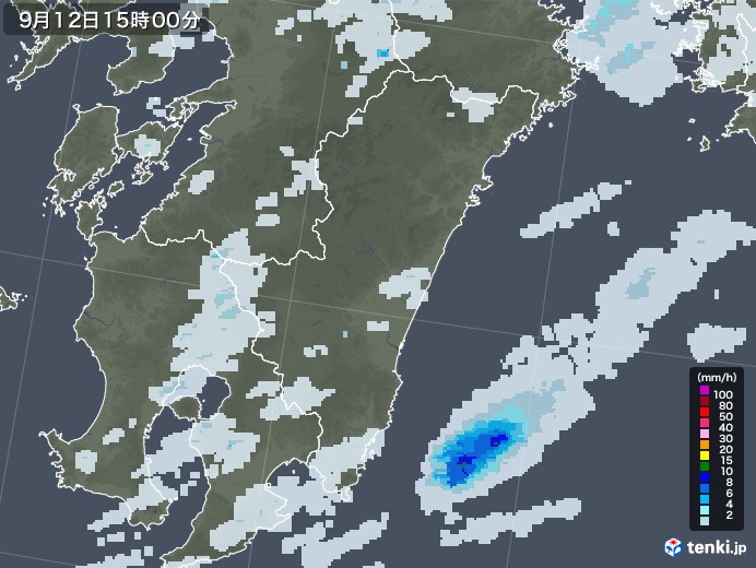 宮崎県の雨雲レーダー(2020年09月12日)