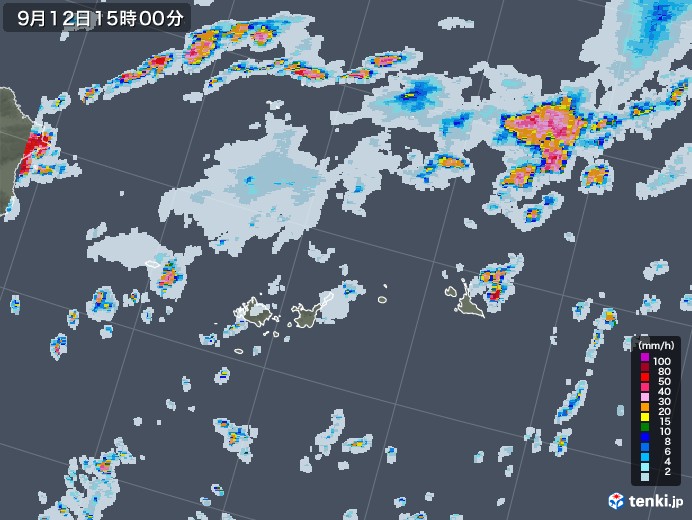 宮古・石垣・与那国(沖縄県)の雨雲レーダー(2020年09月12日)