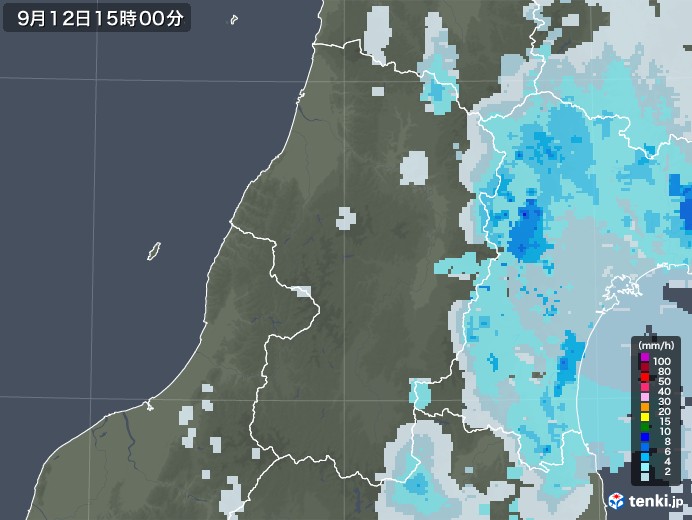 山形県の雨雲レーダー(2020年09月12日)