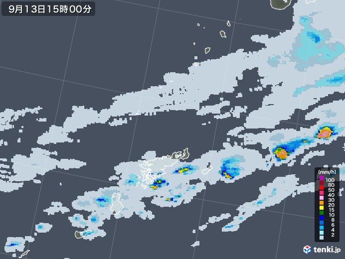 奄美諸島(鹿児島県)の雨雲レーダー(2020年09月13日)