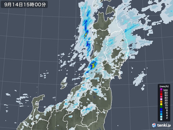 東北地方の雨雲レーダー(2020年09月14日)