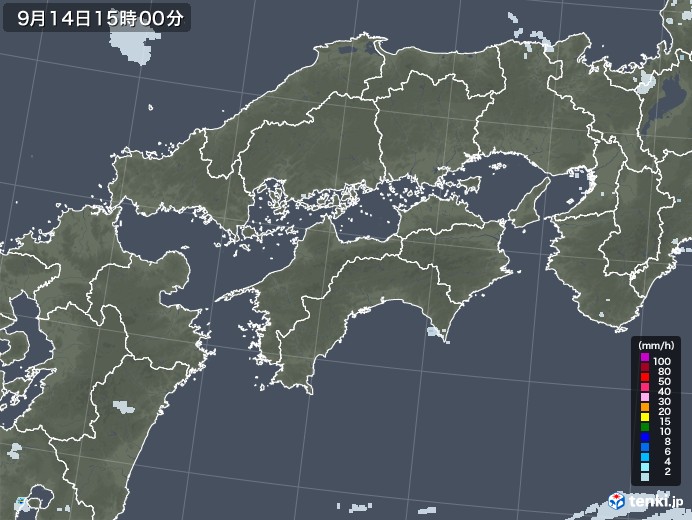 四国地方の雨雲レーダー(2020年09月14日)