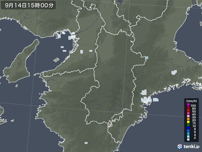 奈良県の雨雲レーダー(2020年09月14日)
