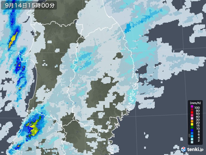 岩手県の雨雲レーダー(2020年09月14日)