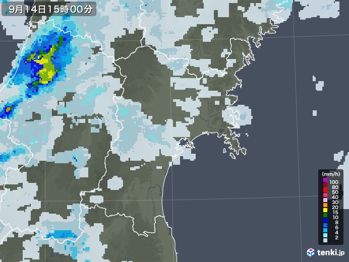 宮城県の雨雲レーダー(2020年09月14日)