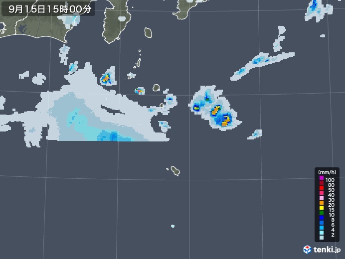 伊豆諸島(東京都)の雨雲レーダー(2020年09月15日)