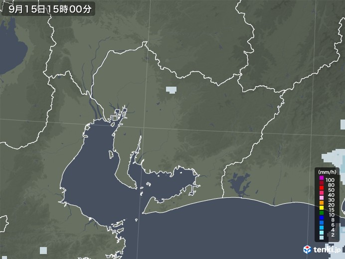 愛知県の雨雲レーダー(2020年09月15日)