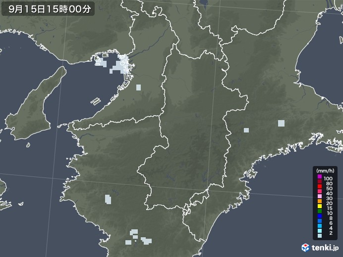 奈良県の雨雲レーダー(2020年09月15日)