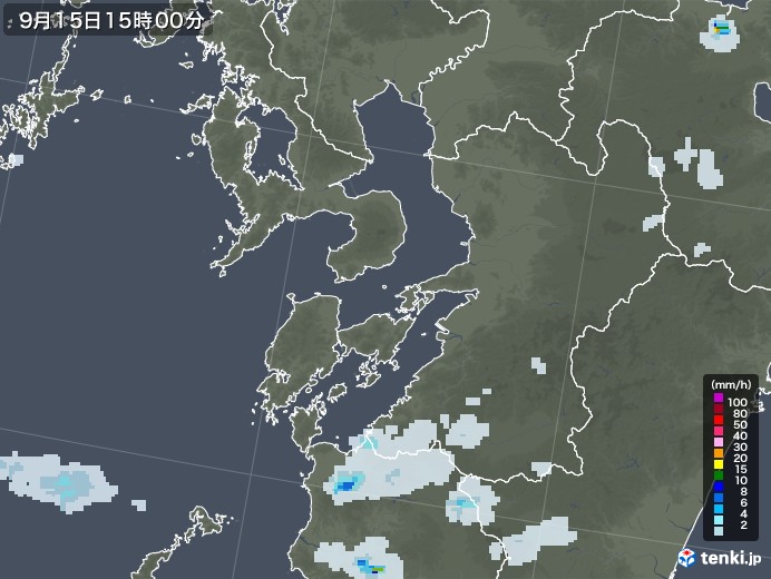 熊本県の雨雲レーダー(2020年09月15日)