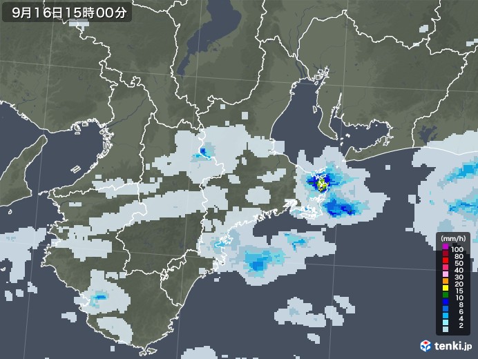 三重県の雨雲レーダー(2020年09月16日)