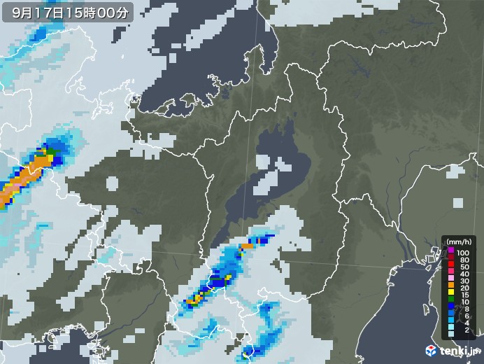 滋賀県の雨雲レーダー(2020年09月17日)