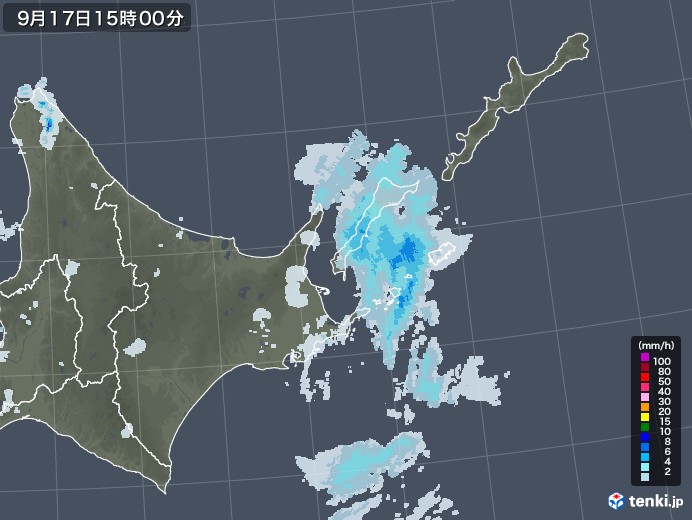 道東の雨雲レーダー(2020年09月17日)