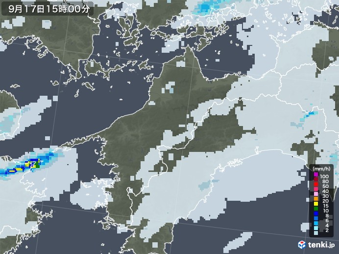 愛媛県の雨雲レーダー(2020年09月17日)