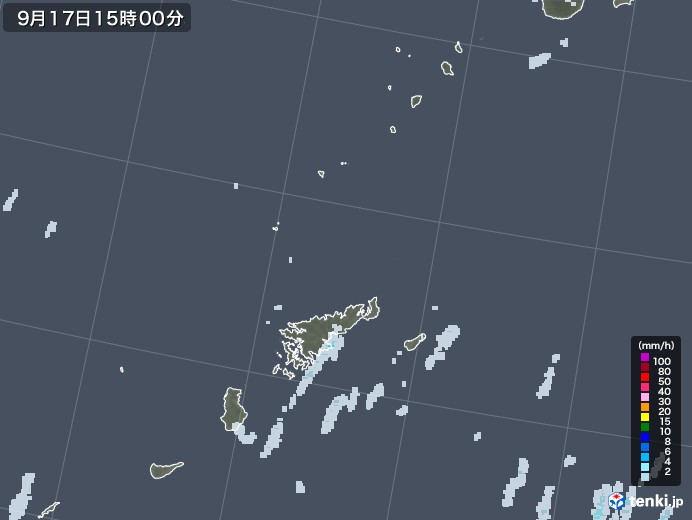 奄美諸島(鹿児島県)の雨雲レーダー(2020年09月17日)