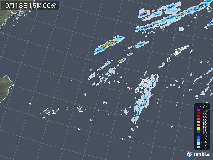 沖縄地方の雨雲レーダー(2020年09月18日)