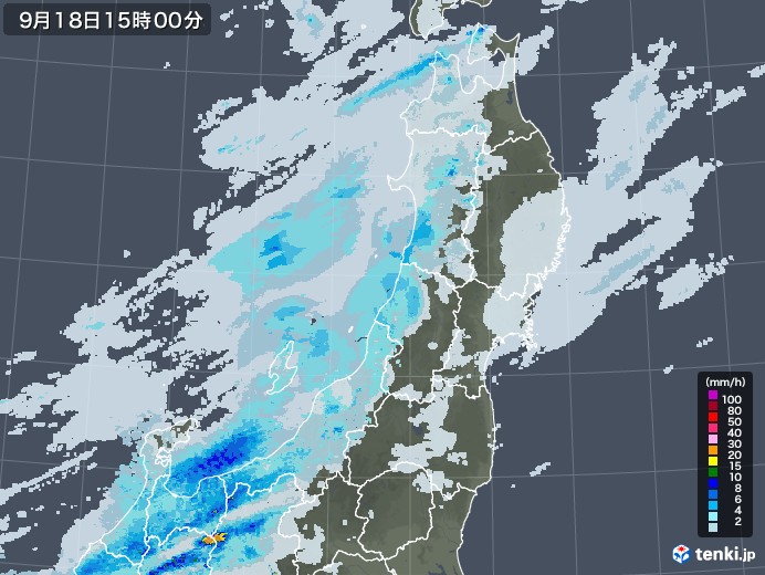 東北地方の雨雲レーダー(2020年09月18日)