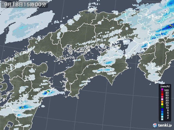 四国地方の雨雲レーダー(2020年09月18日)